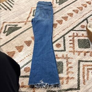 MOTHER Blue Flared Jeans with Raw Frayed Hem